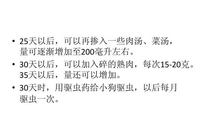 小狗出生第一天的最佳饮食选择（为刚出生的小狗提供适合的营养是关键）